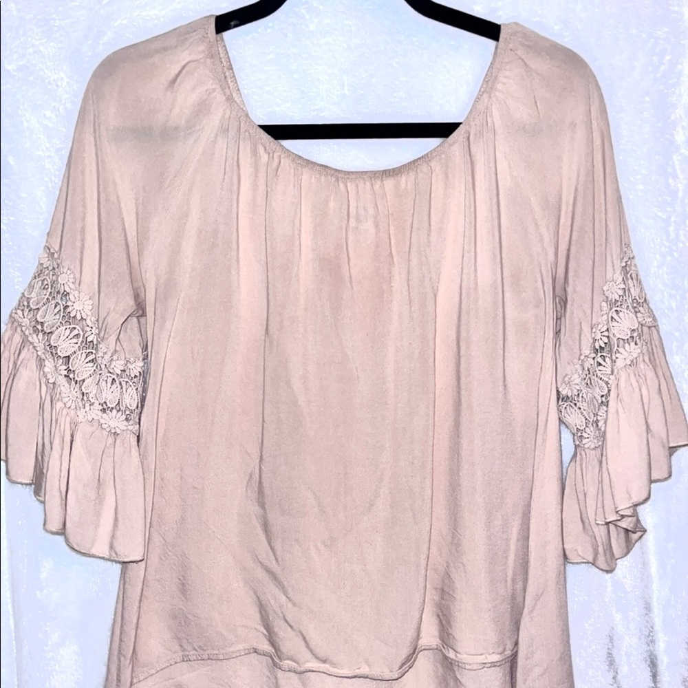 Beige Lace Sleeve Dress Shirt